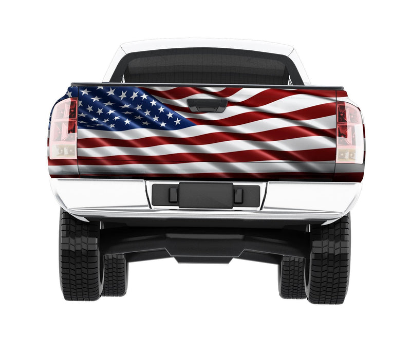 USA Flag vinyl wrap on truck tailgate